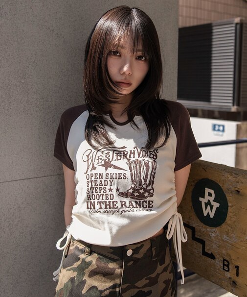 キーネックサイドレースアップちびT