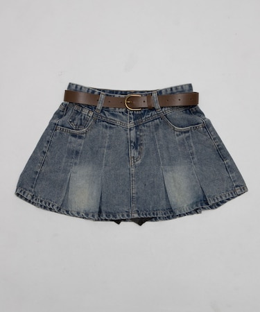 ベルト付きウォッシュドデニムミニスカパン