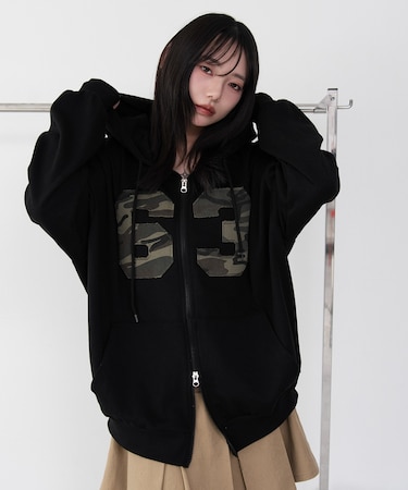 カモフラナンバリングジップパーカー