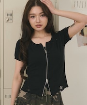 ダメージジップアップトップ