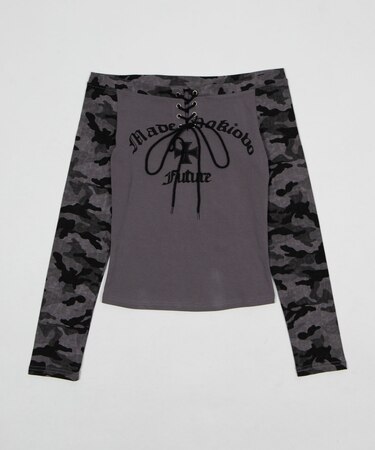 レースアップラグランロンT