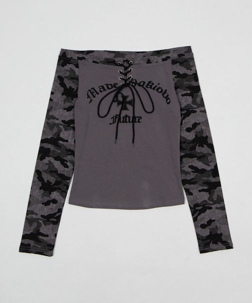 レースアップラグランロンT