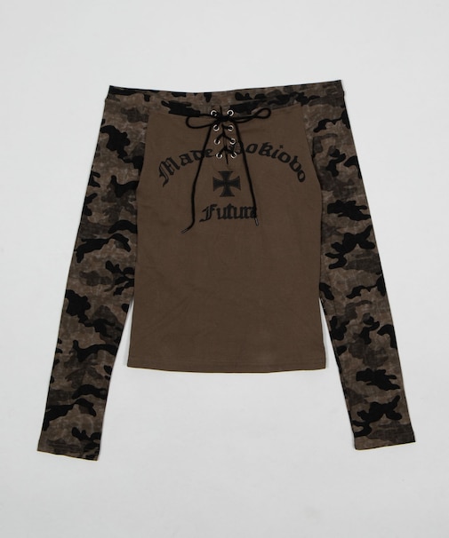 レースアップラグランロンT