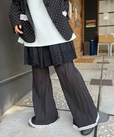 レースヘムワイドパンツ