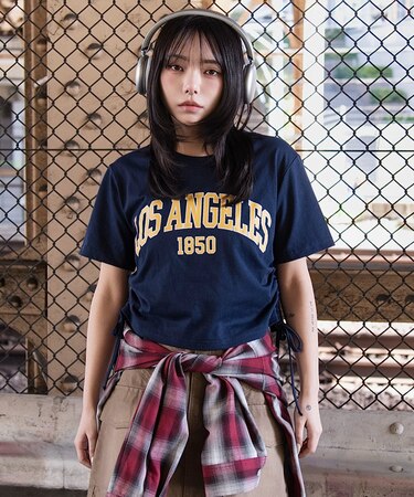 グラフィックサイドリボンドロストショートT