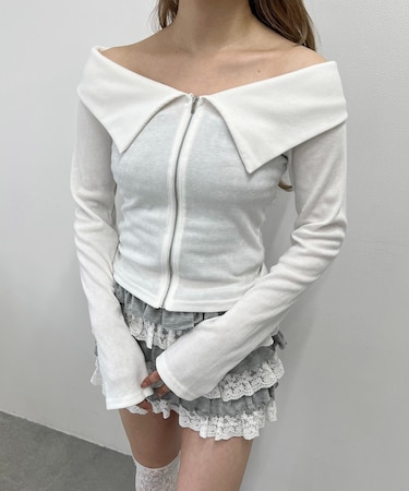 オフショルジップトップス