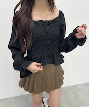 フリルシャーリングブラウス