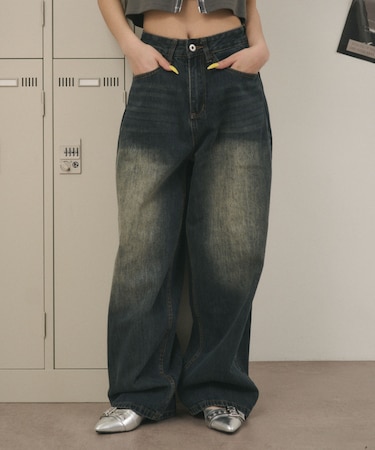 バックベルトクロスバギーデニム