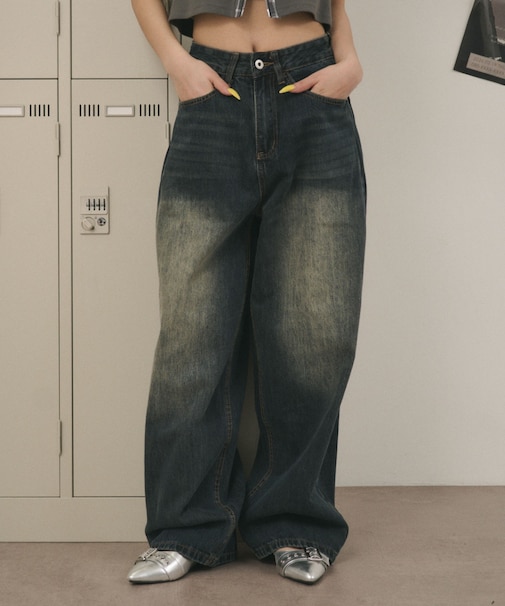 バックベルトクロスバギーデニム