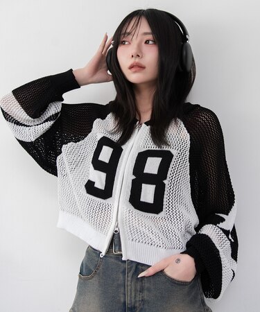 ラグランメッシュニットパーカー