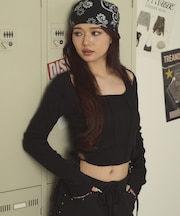 リボンヘムオープンショルロンT