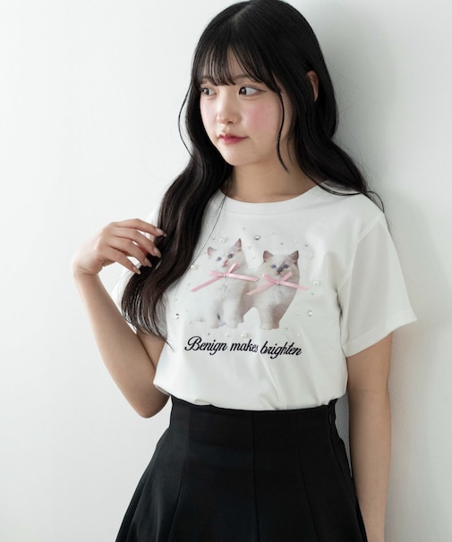装飾付きネコリボンT
