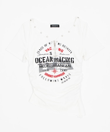 スタッズジップVネックSS　Tシャツ
