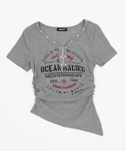 スタッズジップVネックSS　Tシャツ
