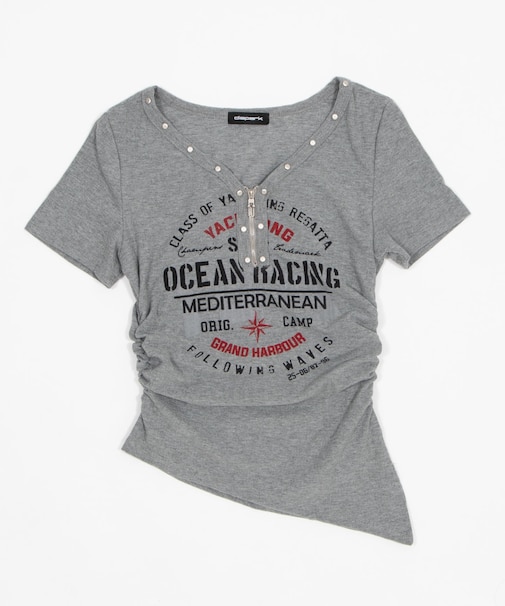スタッズジップVネックSS Tシャツ