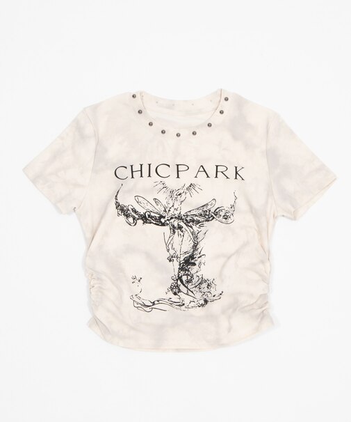 スタッズネックギャザーT