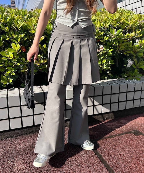 プリーツレイヤードフレアパンツ