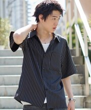 クロップドSSピンストライプシャツ