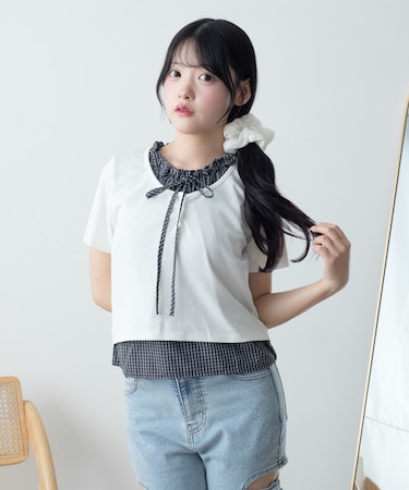 フリルドッキングヘンリーTシャツ