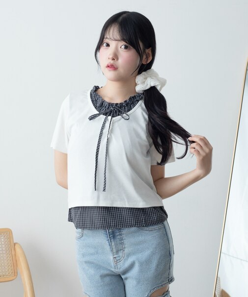 フリルドッキングヘンリーTシャツ