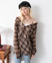 2WAYオフショルシアーチェックシャツ