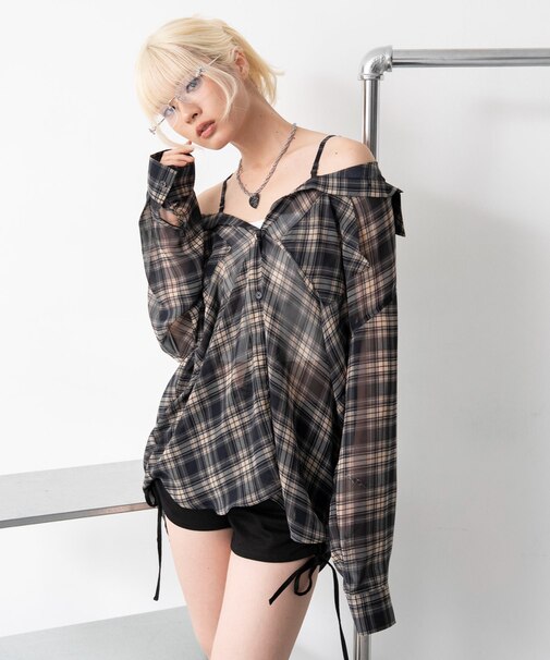 2WAYオフショルシアーチェックシャツ