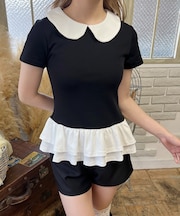 ヘムフリル襟付きトップス