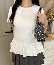 ヘムフリル襟付きトップス