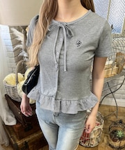 チェック配色リボンTシャツ