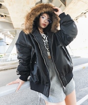 フェイクファーフードパファーブルゾン