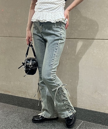 レースアップフレアパンツ
