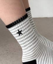 スター刺繍ボーダーソックス