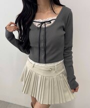 レースレイヤードリボントップス