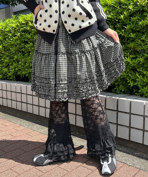 チェックフリルミドルスカート