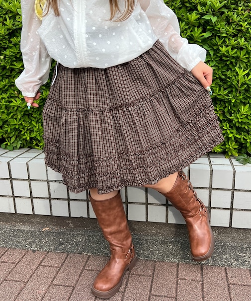 チェックフリルミドルスカート