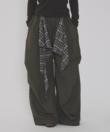 チェックFスリーブワイドパンツ