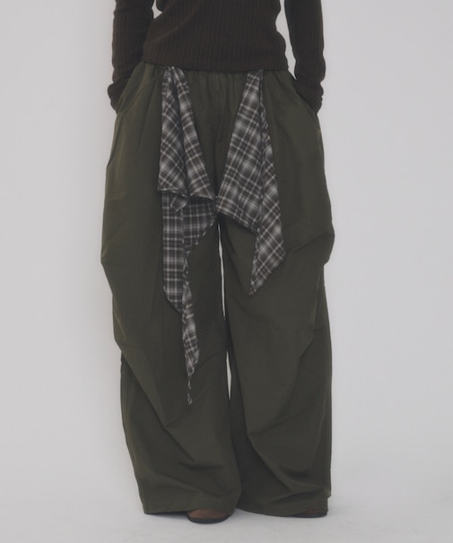チェックFスリーブワイドパンツ