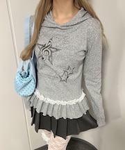 モチーフプリントヘムフリルパーカー