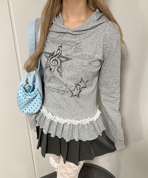 モチーフプリントヘムフリルパーカー