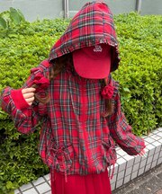 タータンチェックフリルパーカー