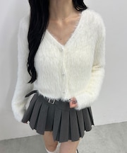 パールボタンフェザータッチショートカーデ