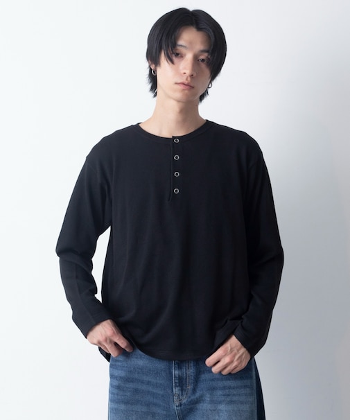 リングドットヘンリーネックニットプルオーバー