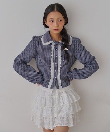 レースパイピングLSブラウス