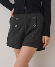 ダブルボタンフェイクウールショートパンツ