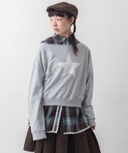 コットンレースパッチオフショルスウェット