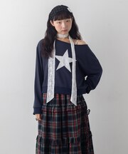 コットンレースパッチオフショルスウェット