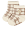 ソックス　直角カカト　刺繍くま　チェック　ベージュ