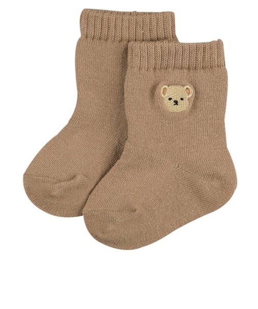 ソックス 直角カカト 刺繍くま ブラウン