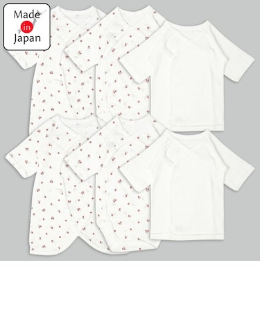 [スナップタイプ]新生児肌着6点セット　長袖　いちご ピンク