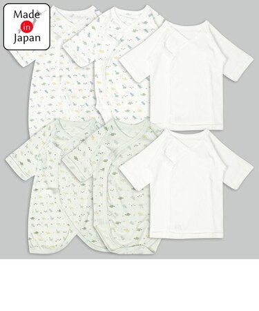 [スナップタイプ]新生児肌着6点セット　長袖　恐竜 グリーン